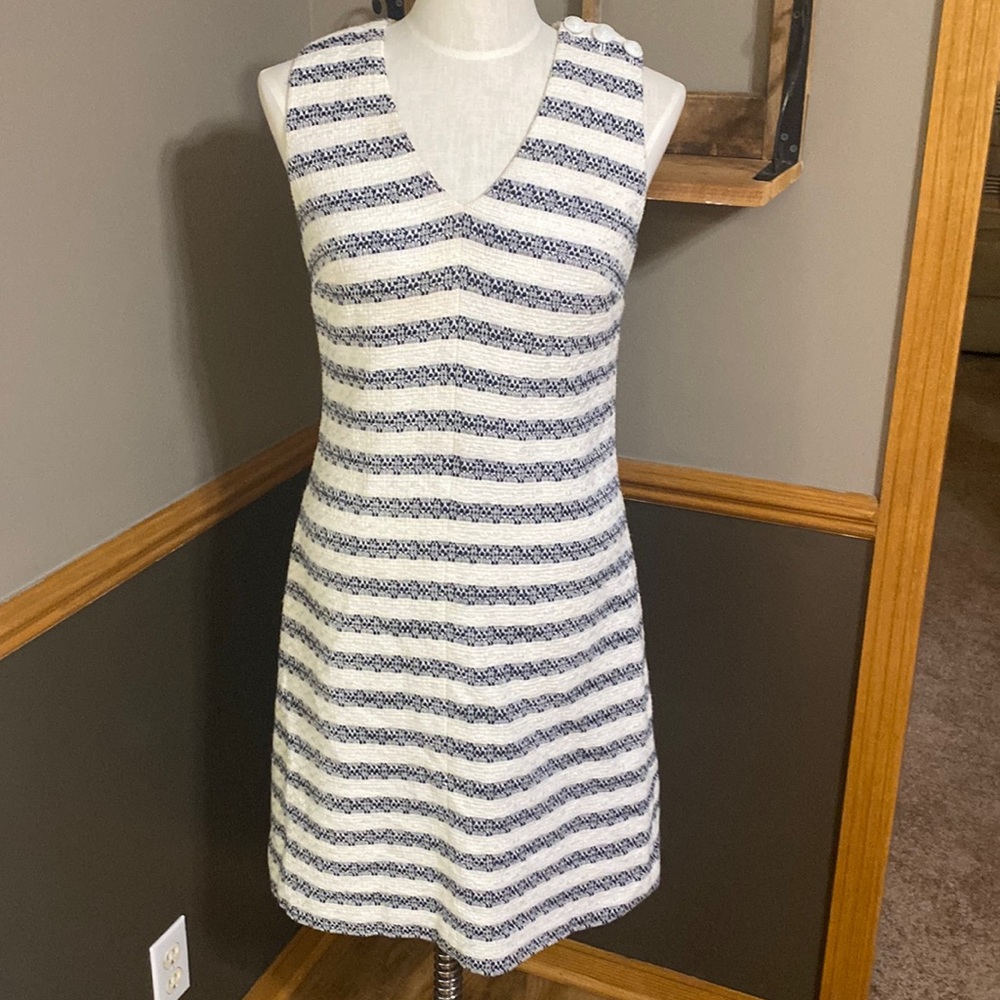 J. Crew navy and cream striped v neck sleeveless dress size 4 (tall)